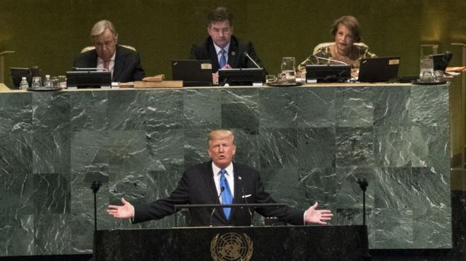 美国总统特朗普在联合国演讲