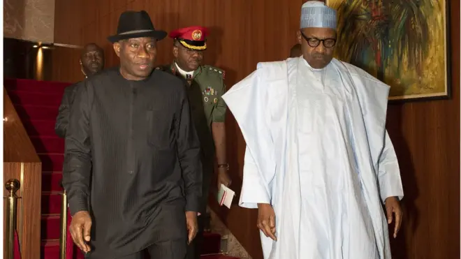President Muhammadu Buhari dey hold closed door meeting wit former President Goodluck Jonathan dis afternoon for Aso Rock. - 30/01/20