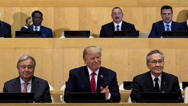 President Trump, with UN Secretary General António Guterres, at the UN, 18 Sept 2017