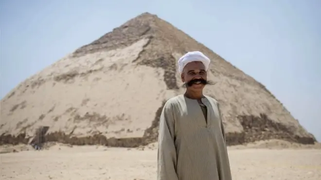 The Bent Pyramid at Dahshur was built for pharaoh Snefru about 2,600BC, and was originally designed as a true pyramid with the steep 54-degree angle.