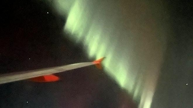 View from plane of northern lights