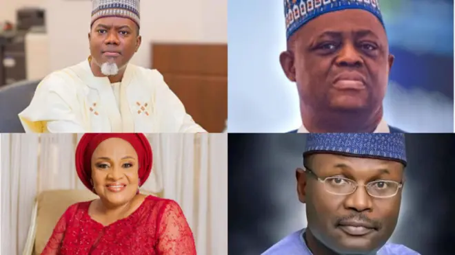  Femi Fani-Kayode, alaga ajọ INEC tẹlẹ, Mahmood Yakubu, oludamọran aarẹ Naijiria tẹlẹ, Reno Omokri ati Florence Ajimobi, aya gomina ipinlẹ Oyo tẹlẹ wọ oniruuru aṣọ ibilẹ