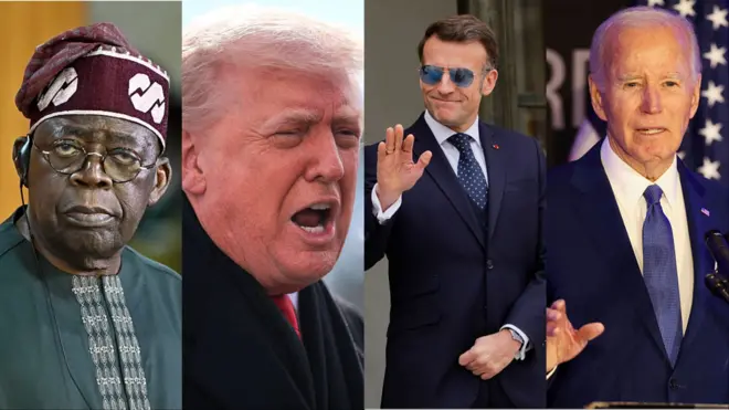 Aworan Tinubu, Aarẹ Trump ti Amẹrika, Aarẹ Macron ti orilẹede France ati aarẹ Amẹrika tẹle, Joe Biden.