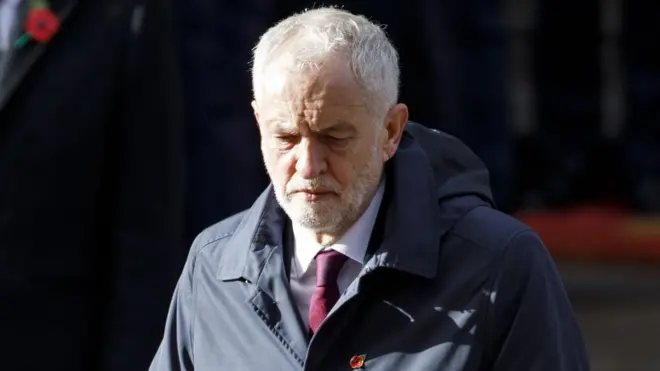 英國工黨領袖科爾賓向陣亡將士敬獻花圈。他的這件灰色連帽外套，被批評不夠莊重，「像要去釣魚」。