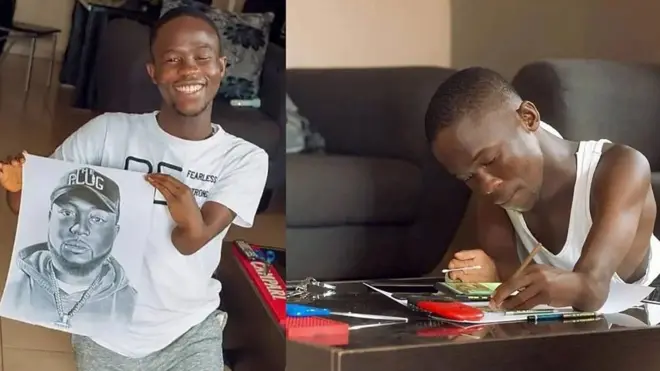 Pencil artiste dey hold im drawing