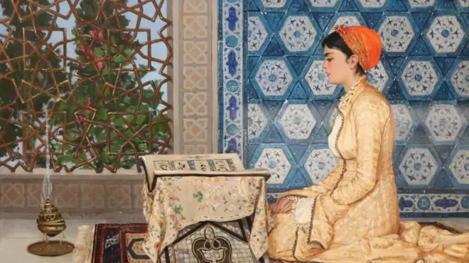 لوحة الفنان التركي عثمان حمدي بك "قارئة القرآن" المرسومة في عام 1880 والتي اشتراها المتحف الماليزي مؤخرا بمبلغ قياسي بلغ نحو 8.2 مليون دولار