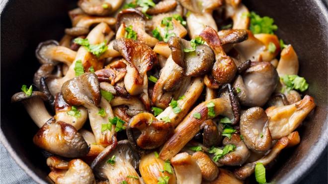 Fried mushrooms in a pan