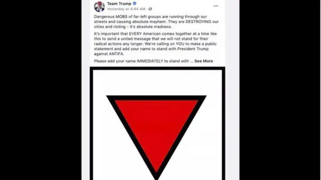 A screenshot showing the symbol used in a Trump campaign ad and removed from Facebook