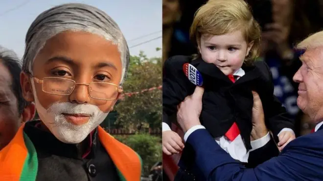 सात वर्षीय अत्रि (दायाँ) चार वर्षको उमेरदेखि राजनीतिक सभामा जान थालेका हुन्