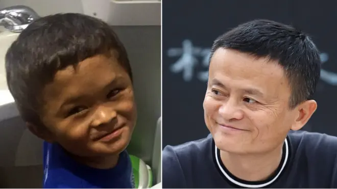 Fan Xiaoqin (left) has become an online star because he looks like Jack Ma (right)