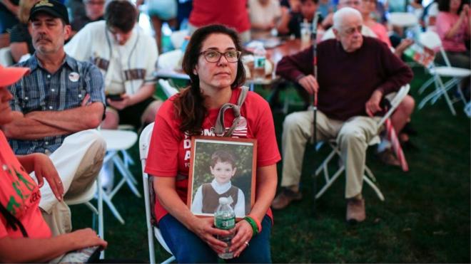 Francine Wheeler holding a picture of her son Ben, who was killed at Sandy Hook in 2012
