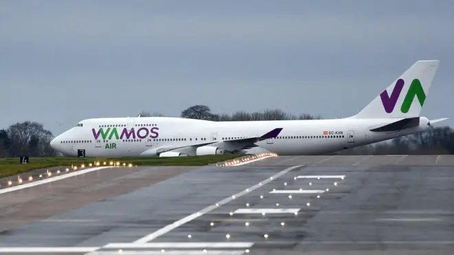 The Wamos Air plane arrived at RAF Brie Norton