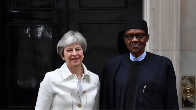 Theresa May na Buhari zuteburu na UK n'ọnwa Epreelụ nke afọ a