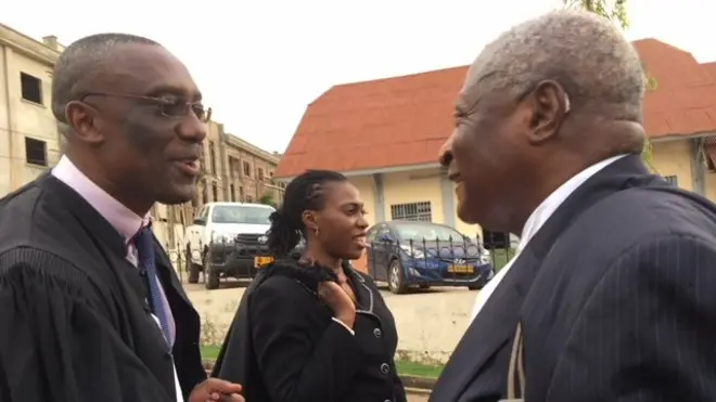 Defence lawyers for Mancho and odas, Maitre Claude Assira, Barrister Bernard Muna