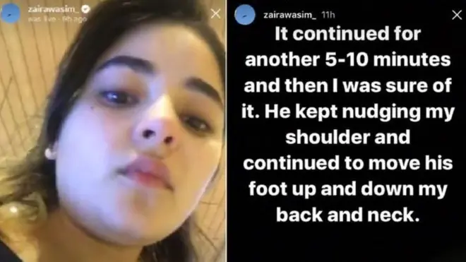 Instagram live Zaira Wasim: Ia terus menyentuh bahu dan menggunakan kaki naik turun punggung dan leher saya.
