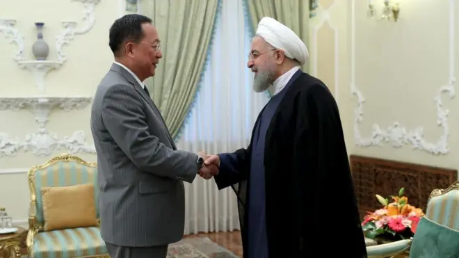 리용호 북한 외무상은 현지시간 8일 하산 로하이 이란 대통령을 만났다