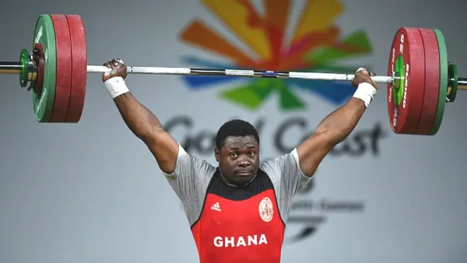 Richmond Osarfo of Ghana for 150kg weightlifting final for Commonwealth Games