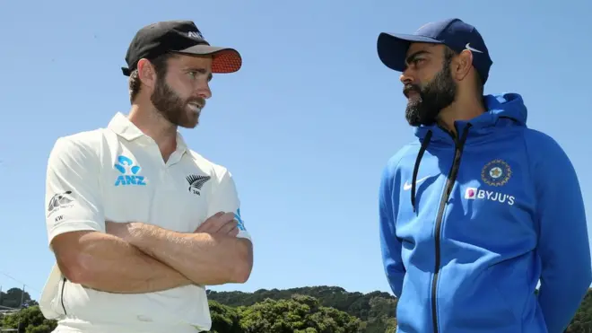 न्यूज़ीलैंड के कप्तान केन विलियमसन और भारतीय कप्तान विराट कोहली
