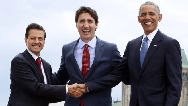 Precisamente esta semana se reunieron los presidentes de México (izq.), Estados Unidos (centro) y Canadá.