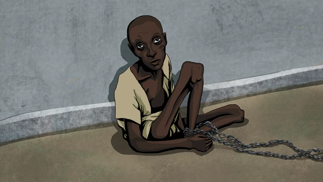 Illustration of man chained up