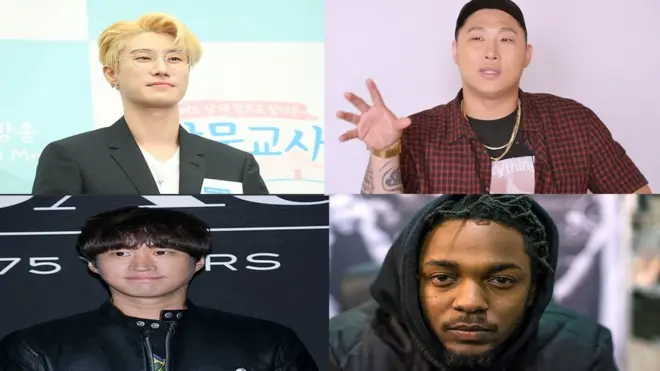 왼쪽 위부터 시계 방향으로 산이, 스윙스, 켄드릭 라마, 타블로