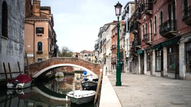 Venecia en estos tiempo de pandemia quedó totalmente desprovista de turistas.