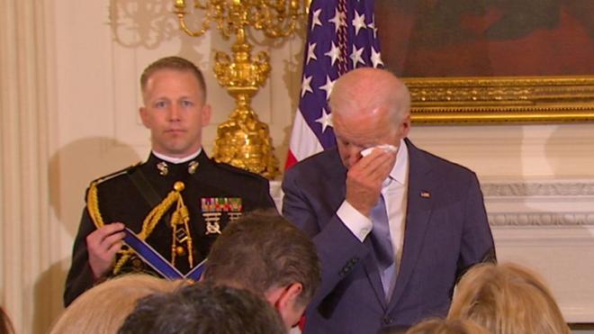 Biden tears up