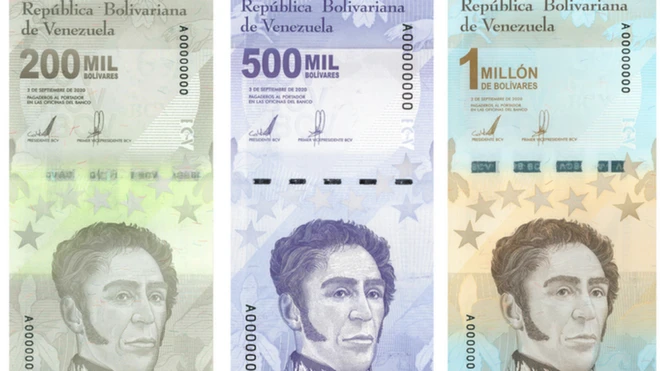 Los tres nuevos billetes presentados por el Banco Centralmbet apostasVenezuela apenas suman US$1 juntos.