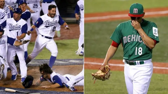 Jugadores de Italia y el lanzador Osuna