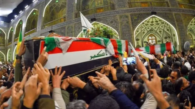 ජනරාල් සුලෙයිමානි දේහය රැගත්අවමඟුල් පෙරහැරක්.