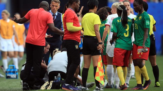 England and Cameroon players during the Women's World Cup