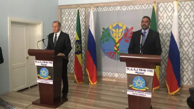 Ministirri Haajaa Alaa Raashiyaa Sargee Laavroov fi Ministira Haaja Alaa Itoophiyaa Dr. Warqineh Gabayyoo
