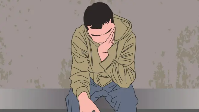 illustration d'un jeune homme se tenant la tête dans les mains