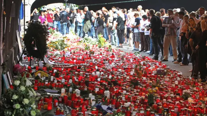 File photo from the days following the crush, showing an impromptu memorial to the victims