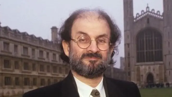 Salman Rushdie, outside King's College chapel in Cambridge in 1993