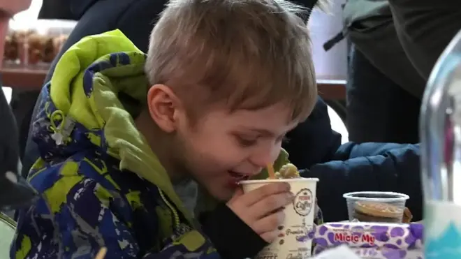 The children were glad to get fresh food and drink