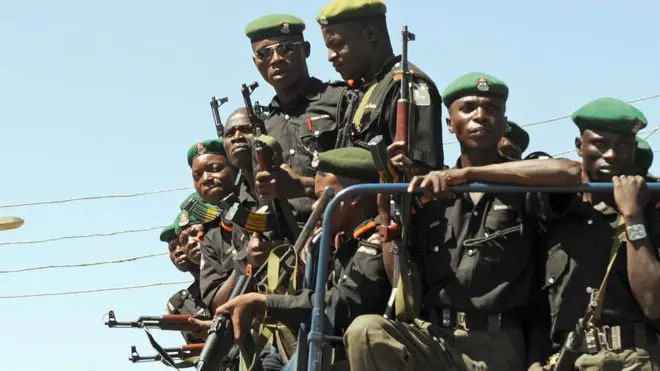 Anti-riot policeman patrol Jos, Plateau state for 1 December, 2008