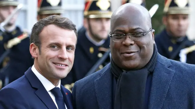 Les présidents français et congolais Macron et Tshisekedi