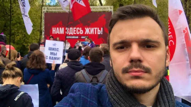 Ruslan Shaveddinov at a protest in September