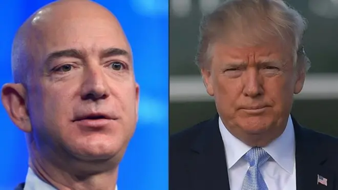 Bezos, fundador da Amazon, e Trump: presidente dos EUA acusa a companhiaroleta 1 a 100pagar pouco ou nenhum imposto