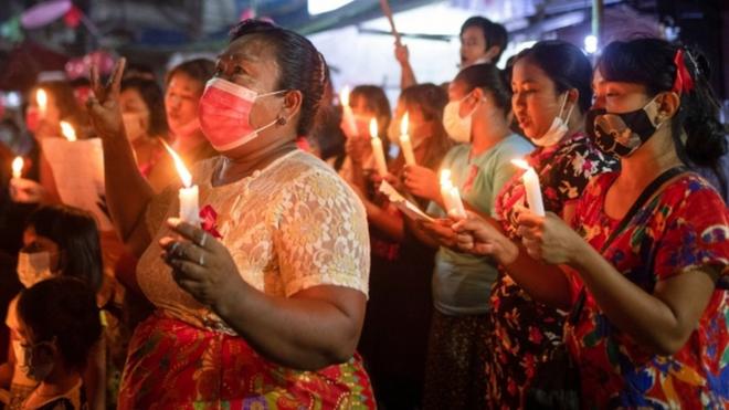 Protesters in Yangon