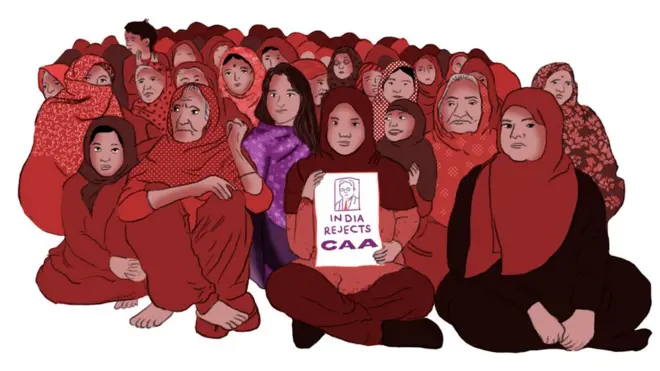 शाहीन बाग़ के प्रदर्शन का चित्रण