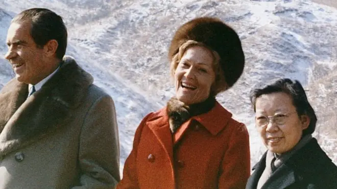 President Nixon and his wife Pat visit the Great Wall of China, 1972.
