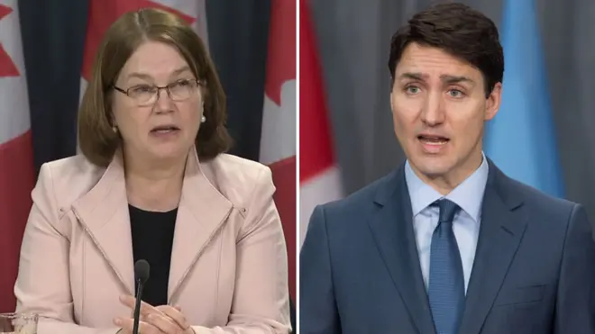 Liberal MP Jane Philpott (L) has resigned from PM Justin Trudeau's Cabinet