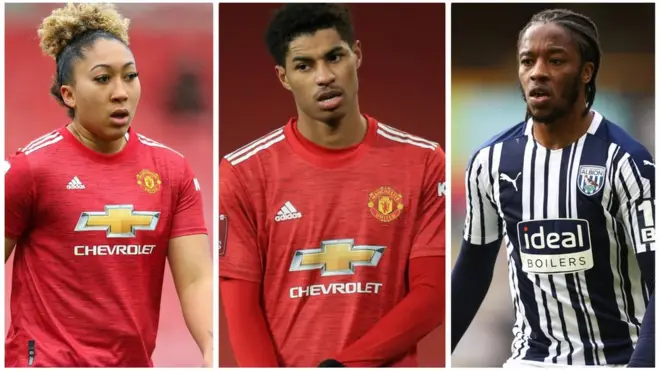 Lauren James, Marcus Rashford and Romaine Sawyers