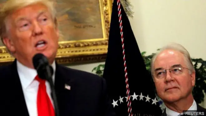 Tổng thống Donald Trump nói đùa hồi tháng 7/2017 rằng nếu ông Tom Price bị thất bại trong kế hoạch y tế mới, ông sẽ bị sa thải khỏi ghế Bộ trưởng bộ này