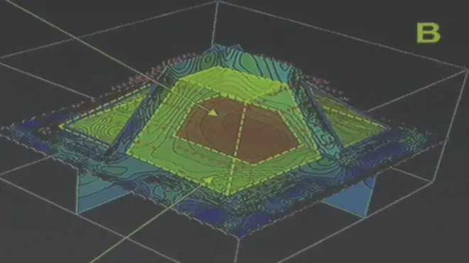 Un mapa en 3D que muestra la estructura oculta dentro de una pirámide maya
