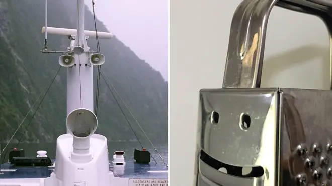 Bagian kapal yang terlihat seperti mimik orang terkejut dan sebuah parutan yang menyerupai wajah ceria.