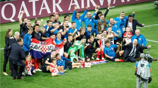 The Croatian football team celebrate victory over England