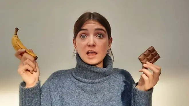 香蕉和這塊巧克力的卡路里可能一樣，但營養卻不同。